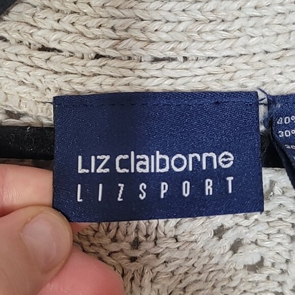 Vintage Liz Claiborne Chunky Knit Sweater Size L Ivory Cream Linen VNeck Coastal - Picture 7 of 13